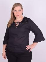 Blusa Manga 3/4 Flare Algodão Preta Plus Size